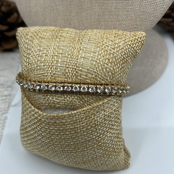 90s/2000s Sterling Silver CZ Tennis Bracelet - Gold Finish, 7.25" - Picture 4 of 10